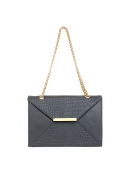 Legal Bribe - Croc-Print Textured Sling Bag with Chain Handle Grey