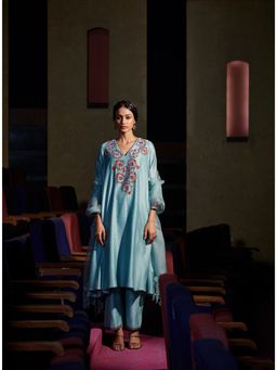 SHIKHA MEHTA - Aqua Mansee Kurta with Pant and Dupatta (Set of 3)