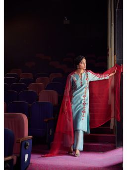 SHIKHA MEHTA - Aqua Vami Kurta with Pant and Dupatta (Set of 3)