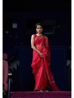 SHIKHA MEHTA - Berry Rumi Saree with Stitched Blouse with Stitched