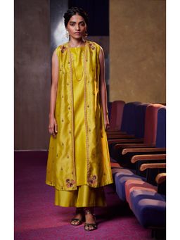 SHIKHA MEHTA - Lime Tisca Kurta with Palazzo and Jacket (Set of 3)