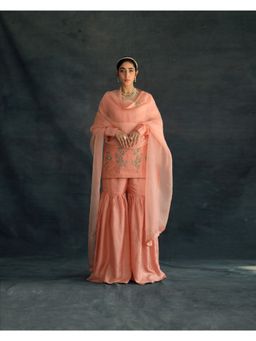 SHIKHA MEHTA - Salmon Amaira Kurta with Sharara and Dupatta (Set of 3)