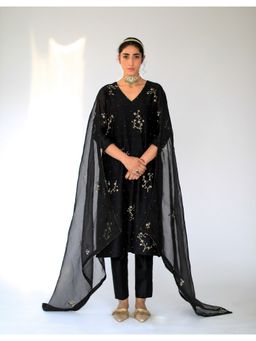 SHIKHA MEHTA - Black Alma Kurta with Pant and Dupatta (Set of 3)