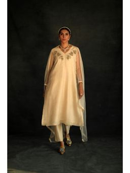 SHIKHA MEHTA - Beige Jasmin Kurta with Pant and Dupatta (Set of 3)