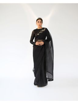 SHIKHA MEHTA - Black Cora Saree with Stitched Blouse with Stitched