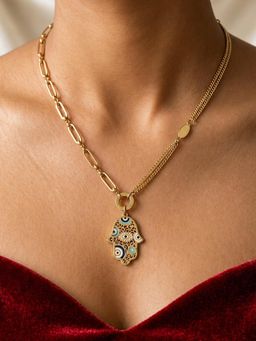 ARTKLIM - Hamsa Hand Evil Eye Gold Anti-Tarnish Necklace