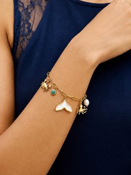 ARTKLIM - Ocean Charm Whale Tail Pearl Gold-Tone Anti-Tarnish Bracelet