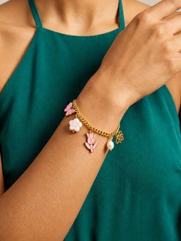 ARTKLIM - Pink Butterfly Bloom Charm Gold-Tone Anti-Tarnish Bracelet