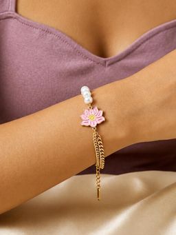 ARTKLIM - Pink Sakura Pearl Chain Gold Anti-Tarnish Bracelet