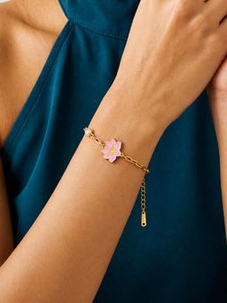 ARTKLIM - Pink Floral Crystal Chain Gold-Tone Anti-Tarnish Bracelet