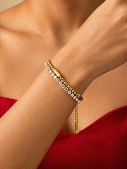 ARTKLIM - Luxury Double Row Crystal Tennis Gold-Tone Anti-Tarnish Bracelet