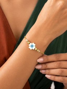 ARTKLIM - White Evil Eye Flower Gold-Tone Anti-Tarnish Bracelet