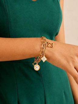 ARTKLIM - Golden Butterfly Charm Layered Chain Gold-Tone Anti-Tarnish Bracelet