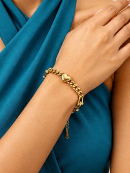 ARTKLIM - Golden Heart Link Chain Statement Gold-Tone Anti-Tarnish Bracelet