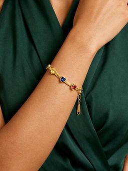 ARTKLIM - Rainbow Heart Crystal Snake Chain Gold-Tone Anti-Tarnish Bracelet