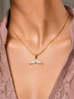 ARTKLIM - Crystal Whale Tail Charm Anti-Tarnish Pendant Necklace