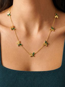 ARTKLIM - Green Leaf Butterfly Station Anti-Tarnish Pendant Necklace
