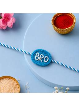 ISHKAARA - Handmade Bro Blue Oval Crochet Rakhi