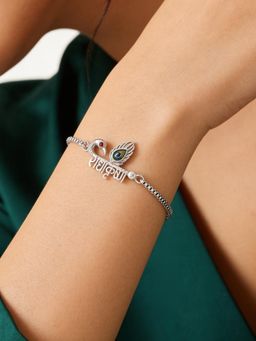 TOUCH925 - Pure 925 Silver Radha Krishna Mayur Silver Unisex Bracelet