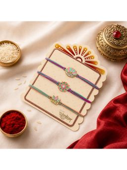 ISHKAARA - Premium Pastel Lotus And Floral Meenakari Rakhi (Pack Of 3)