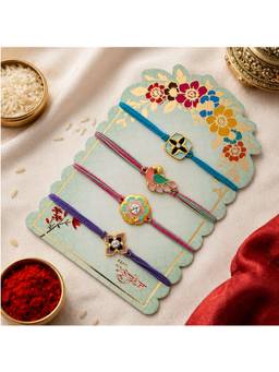 ISHKAARA - Premium Blossom And Peacock Meenakari Rakhi Combo (Pack Of 4)