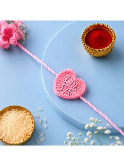 ISHKAARA - Handmade Lil Sis Pink Heart Crochet Rakhi