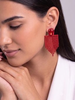Niscka - Red Crystal Fringe Drop Earrings