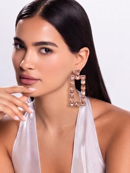 Niscka - Gold Plated Pink Crystal Geometric Drop Earrings