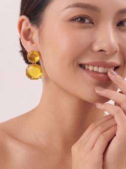 Niscka - Golden Amber Faceted Double Drop Statement Earrings