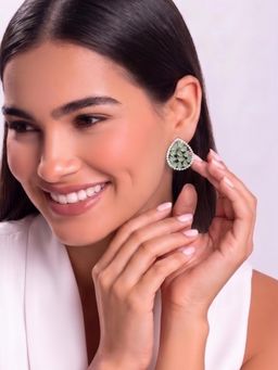 Niscka - Green Teardrop Crystal Halo Stud Earrings