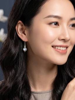 Niscka - Silver Oxidised Moonstone Drop Earrings