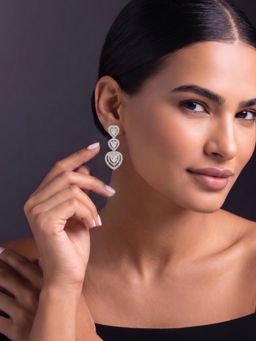 Niscka - Silver Plated Triple Heart Cubic Zirconia Drop Earrings