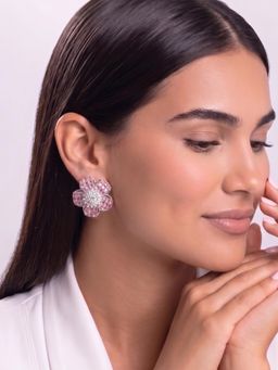 Niscka - Pink Floral Crystal Stud Earrings