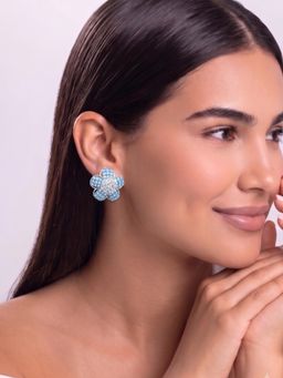 Niscka - Blue Floral Crystal Stud Earrings