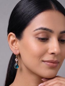 Niscka - Blue Teardrop Crystal Drop Earrings Gold Plated Statement Jewellery