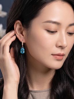 Niscka - Aqua Blue Teardrop Crystal Drop Earrings Gold Plated Statement Jewellery