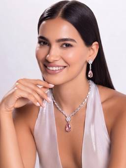 Niscka - Pink Teardrop Crystal Jewellery Set