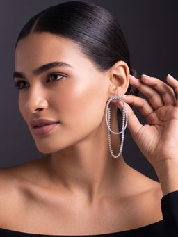 Niscka - Silver Plated Crystal Interlocking Hoop Drop Earrings Statement Jewellery