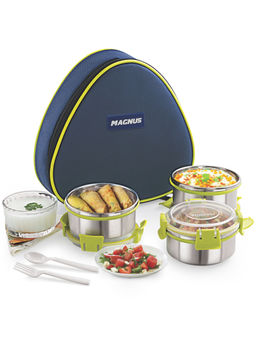 MAGNUS - Fresh Meal 3 Blue Stainless Steel Lunch Box with Carry Case -900 ml