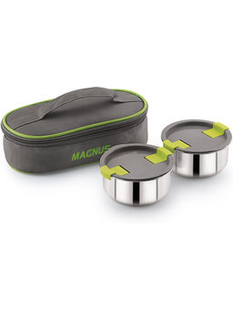 MAGNUS - Olive 2 Grey Stainless Steel Lunch Box Carry Case -500 ml