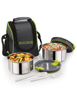 MAGNUS - Opal 2 Grey Stainless Steel Lunch Box with Carry Case -700 ml