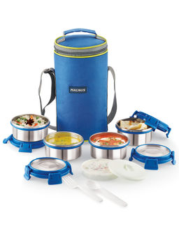 MAGNUS - Aura 4 Deluxe Blue Premium Stainless Steel Lunch Box Carry Case -1200 ml