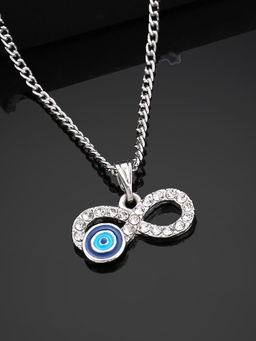 Estele - Rhodium Plated Infinity Shaped Evil Eye Charm Pendant With Chain