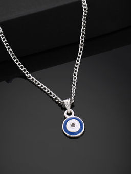 Estele - Rhodium Plated Round Shaped Evil Eye Charm Pendant With Chain