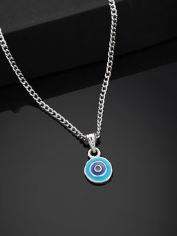 Estele - Rhodium Plated Round-Shaped Evil Eye Charm Pendant With Chain
