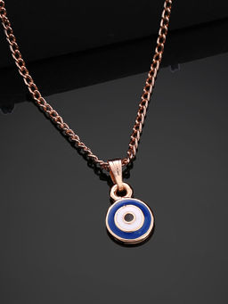 Estele - Rose Gold Plated Round Shaped Evil Eye Charm Pendant With Chain