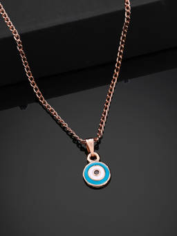 Estele - Rose Gold Plated Round Shaped Evil Eye Charm Pendant With Chain