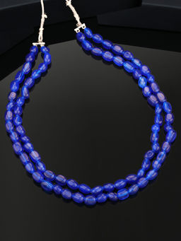 Estele - Rhodium Plated Trendy Double Layered Necklace With Blue Beads
