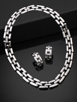 Estele - Rhodium Plated Interlink Chain Necklace Set