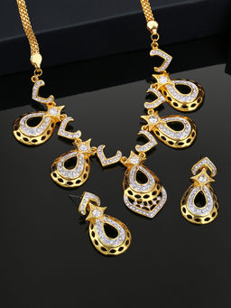 Estele - Gold & Rhodium Plated Sparkling Drop Designer Necklace Set With White Stones